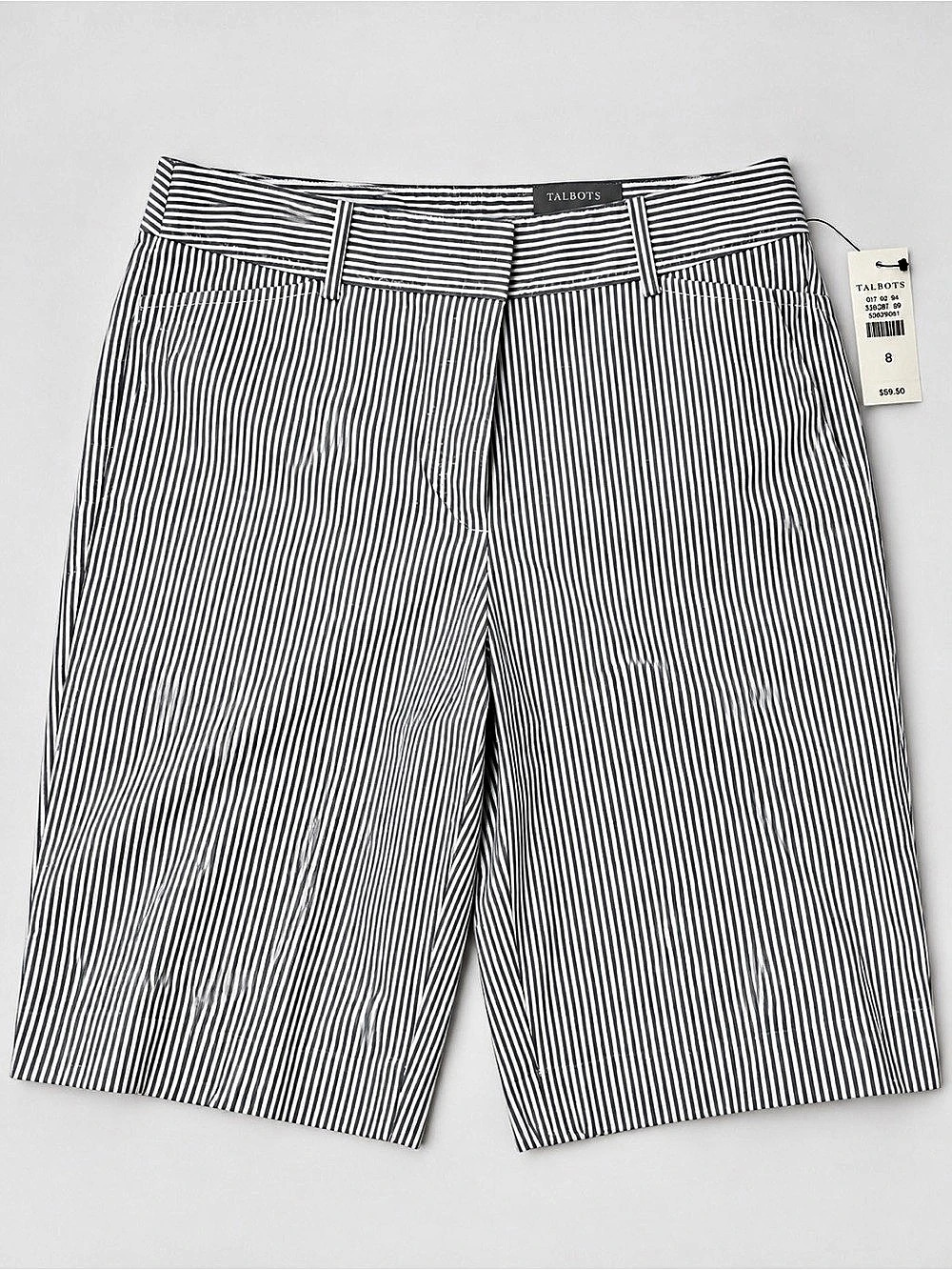 Talbots The Perfect Short 10.5" Seersucker Stripe White & Black Size 8